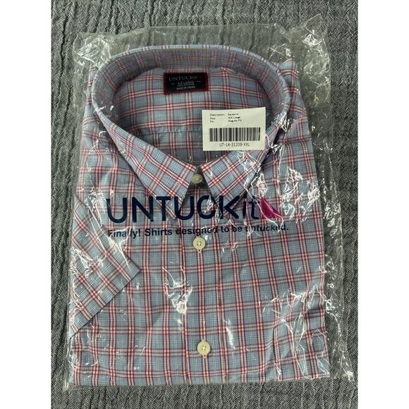 UNTUCKit Sauterns Mens XX-Large Short Sleeve Button Up Red Blue Plaid‎ Shirt - Picture 6 of 6
